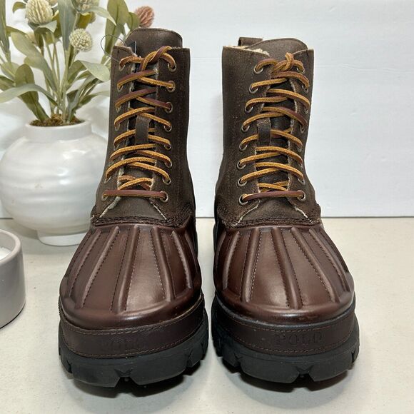 Polo Ralph Lauren Oslo High II Boot Leather Suede Shearling Brown Mens US 8D NWB - Picture 2 of 12